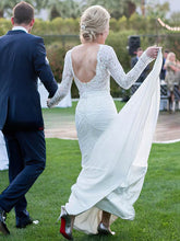 Elegant Trumpet/Mermaid V-neck Lace Chiffon Sweep Train Wedding Dress